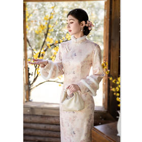 SKY 312240麂皮绒加绒长款倒大袖素雅新中式日常可穿旗袍裙