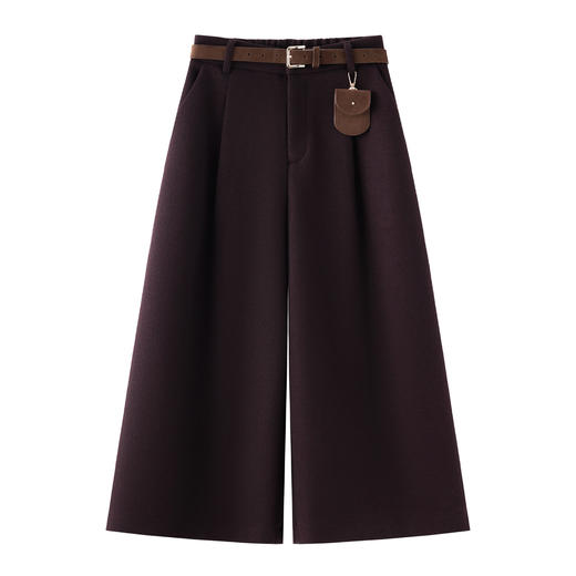 丁摩 米杏色毛呢休闲阔腿裤女款秋季新款高腰宽松直筒八分裤5ZF-39231 商品图2