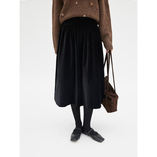 HeyDress挺括丝绒褶皱拼接半裙 商品图0