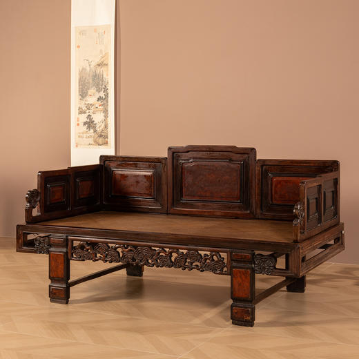 清	红木镶瘿木灵芝纹七屏式罗汉床 商品图0