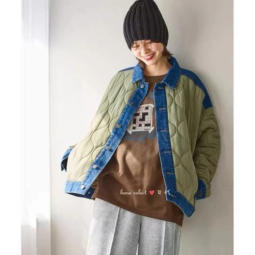 D120872棉服2025秋冬新款拼接菱格复古休闲夹棉衣外套 商品图7