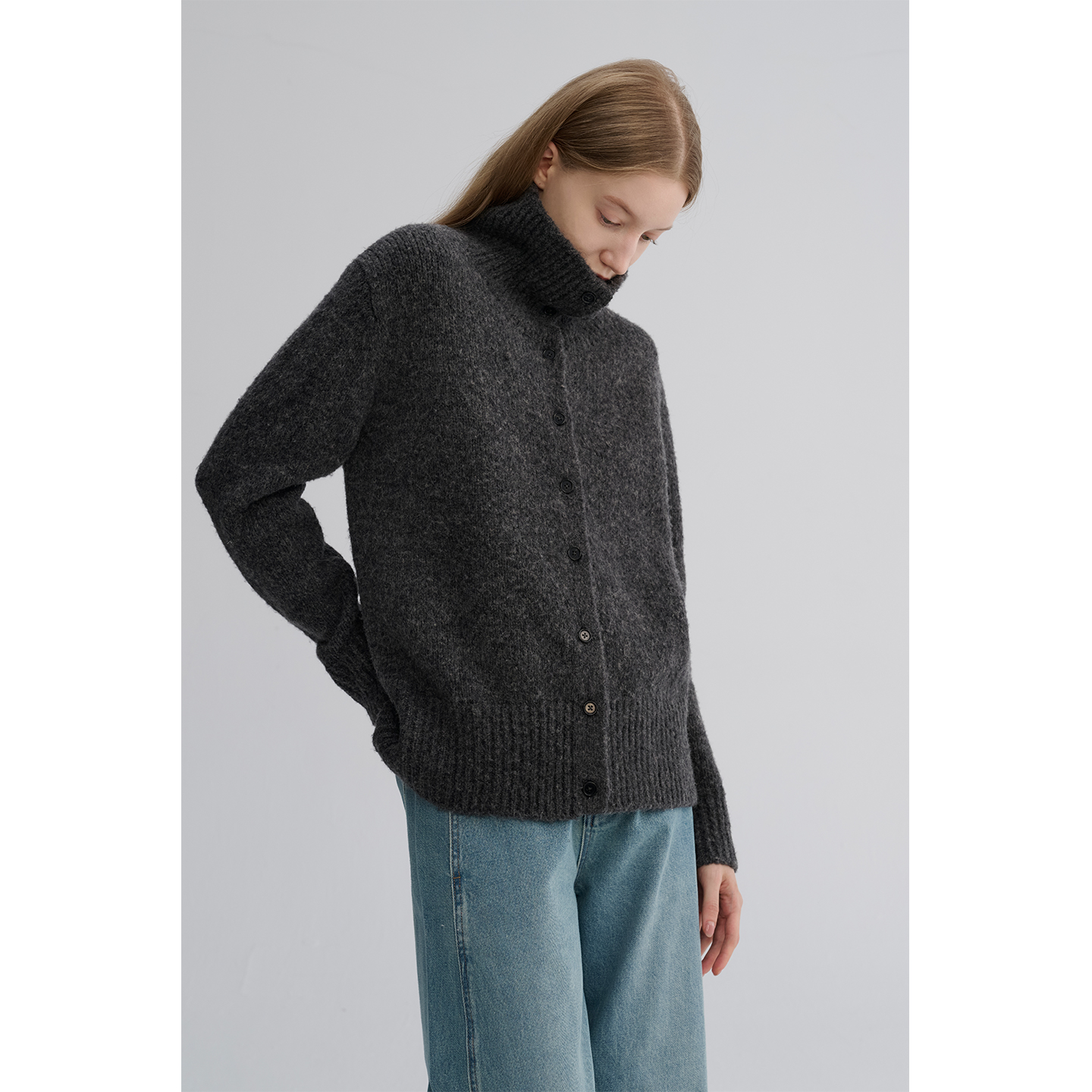 MAISON CECILE 定纺限量羊毛混纺软糯绒感松弛立领慵懒感毛衣开衫