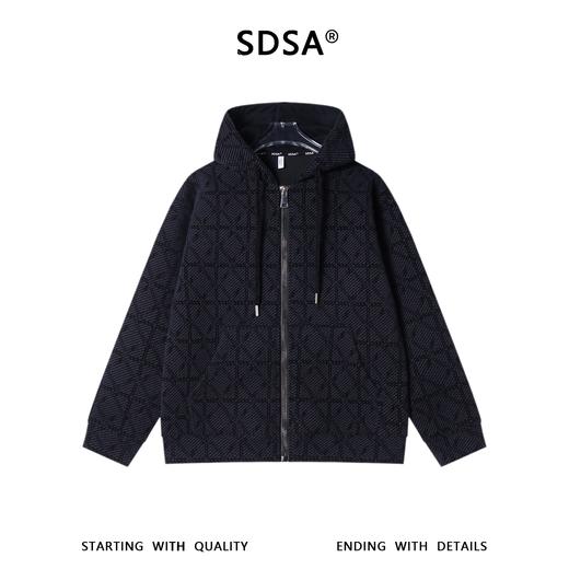 SDSA秋冬新款痞帅男装潮流高街提花格子撞色拉链连帽卫衣外套百搭 商品图1