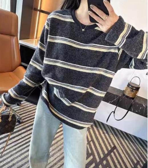 韩国订单条纹定律糯叽叽长袖T恤12082 商品图0