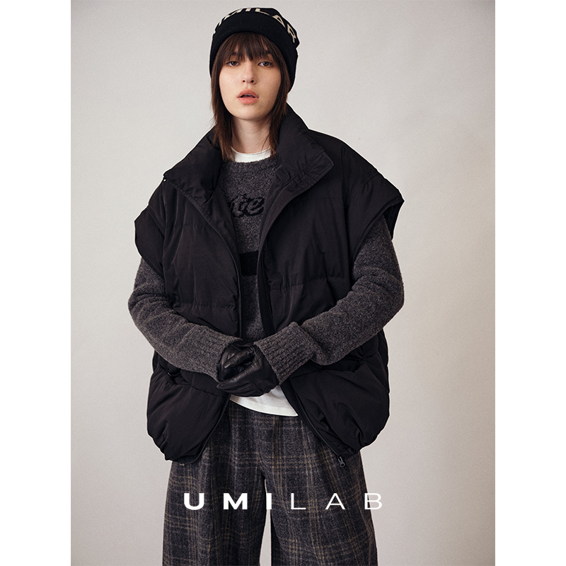 UMILAB｜暖屿*磨砂绒感防水面料+95白鹅绒宽肩廓形羽绒马甲F366W