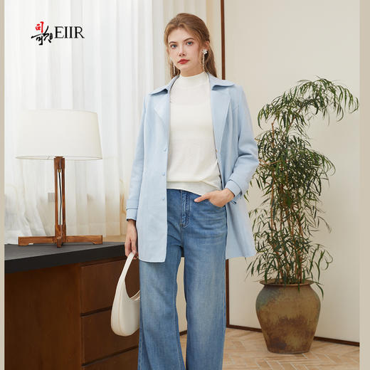 司歌翻领中长款女外套收腰单排扣秋冬R921087X 商品图0