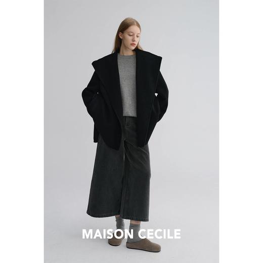 MAISON CECILE 羊驼毛羊毛混纺双面呢浴袍式大翻领廓形短款大衣 商品图4