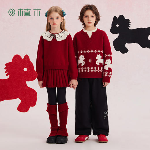 【年服】植木可拆卸花边领毛衣百褶裙套装55A289038 商品图1