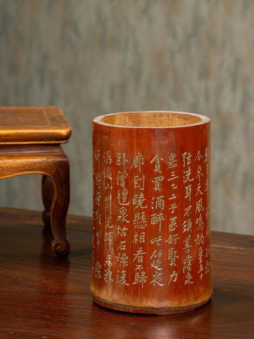 清	竹雕诗文笔筒 商品图0