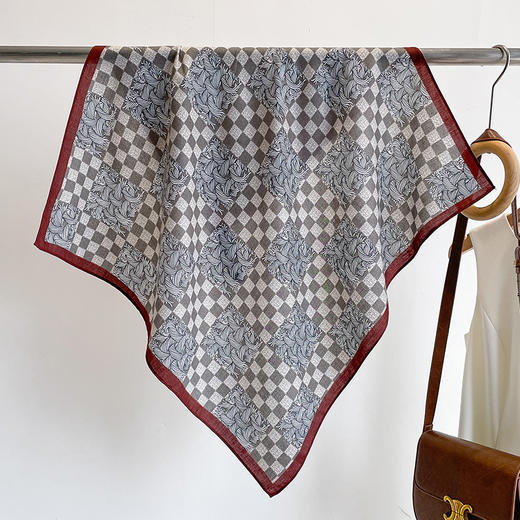 丁摩 棋盘格子70CM棉麻丝巾小方巾女春秋夏季薄围巾领巾亚麻头巾搭腰带5ZF-1037 商品图2