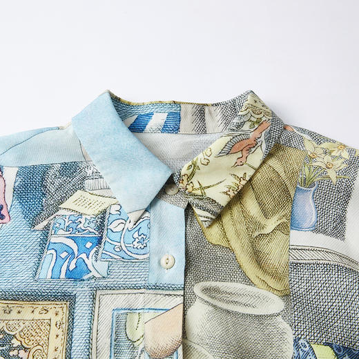 谜底印花衬衣长袖2026年春季新品雅致素描拼贴H型衬衫女261MC0006 商品图3