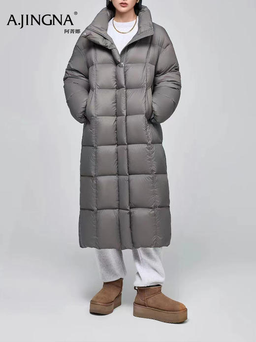 【泡芙云朵】阿菁娜冬季新款泡芙云朵长款羽绒服可拆卸帽蓬松保暖 双重门襟防风F30D216028 商品图4