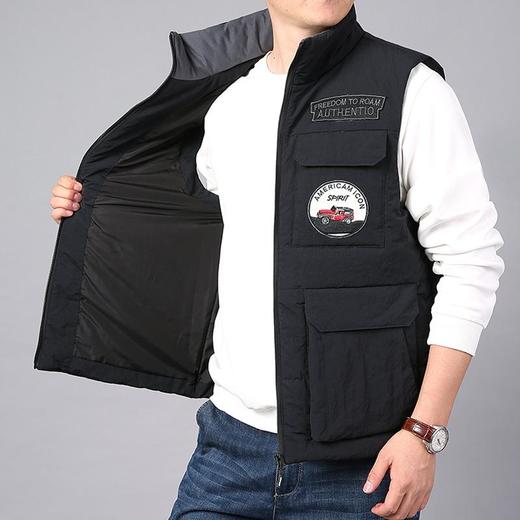 秋冬男士棉马甲多口袋工装马夹加绒加厚保暖外套男黑色坎肩潮 商品图1