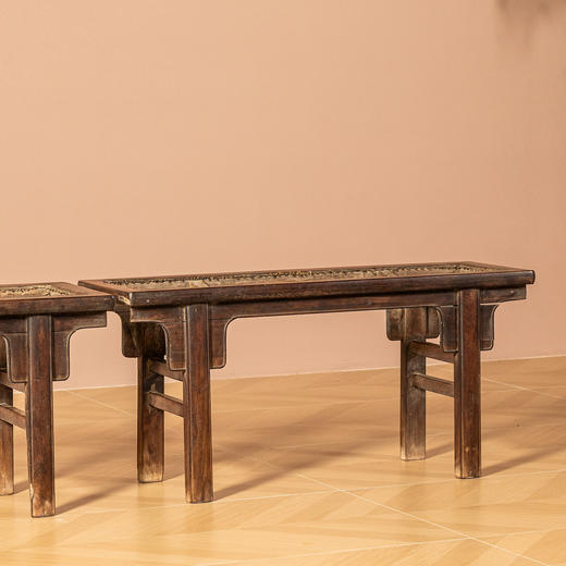 清早期	黄花梨夹头榫刀牙板春凳（一对） 商品图1