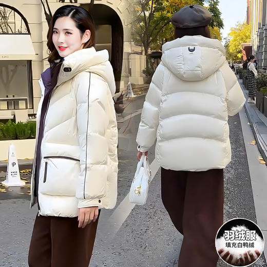 QYM B8628-1时尚气质连帽羽绒服妈妈装加厚保暖显瘦外套 商品图2