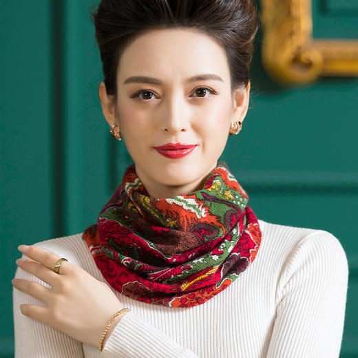 WW 1013【礼盒装】羊毛印花针织围脖便捷套头保暖脖套防寒护颈围巾 商品图4