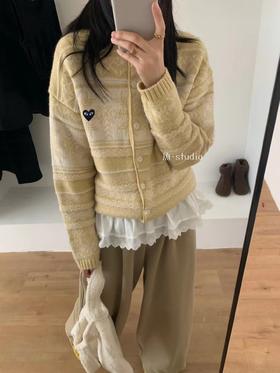D120838复古韩系学院风短款翻领针织开衫外套女款