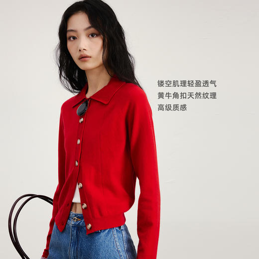 lost in echo2026早春新款时尚圣诞红三角图案修身保暖羊毛开衫女 商品图1