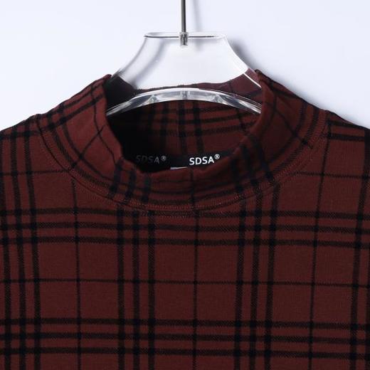 T5073SDSA男士秋冬新款痞帅男装潮牌复古撞色格纹格子立领长袖T恤百搭 商品图1