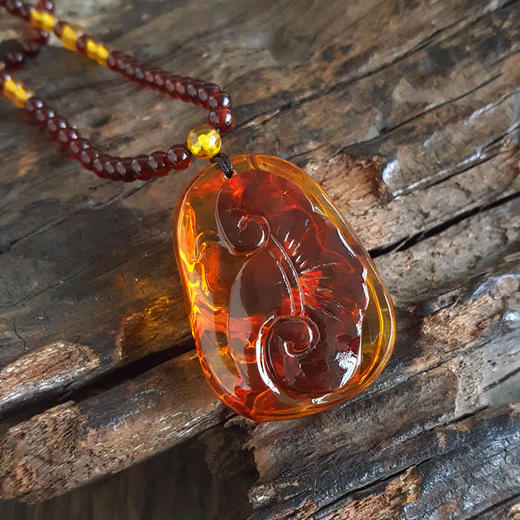 【天然正品】天然无杂裂灵芝如意（福寿安康、吉祥如意）墨西哥蓝珀吊坠项链36.1*26.8*16.9MM（皆取最大值）链长：45CM中性281125NJM11 特价 商品图6