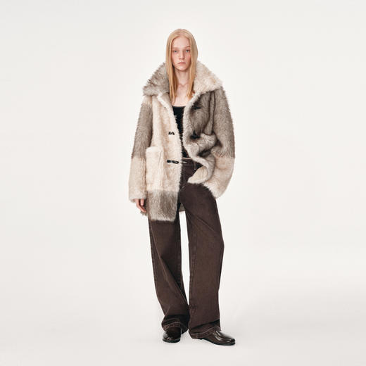 NUTH 人造皮草 牛角扣宽松中长款拼色皮草外套女（发货时间同步天猫） 商品图4