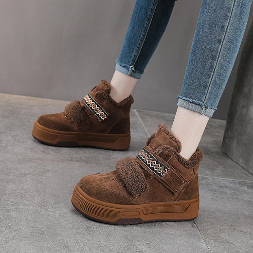 YR 2967魔术贴真皮加厚面包板鞋磨砂牛皮保暖短靴雪地靴 商品图0