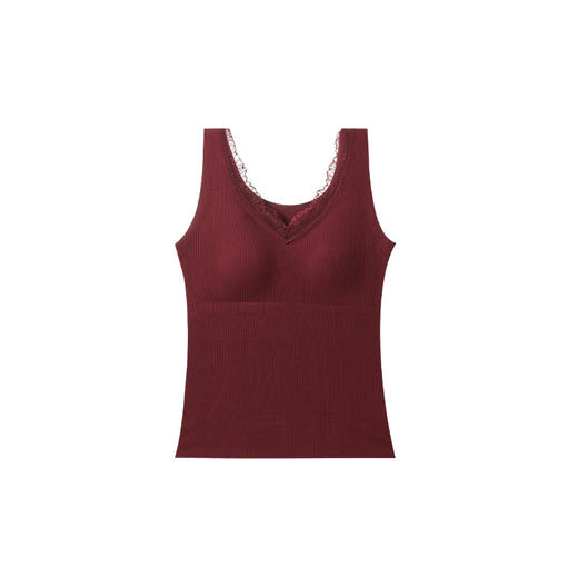 雀说 山茶油含羊绒蚕丝保暖背心女带胸垫一体式内搭V领蕾丝上衣6836 商品图4