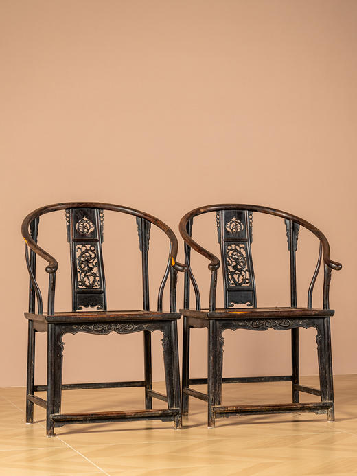 清	红木三攒靠背透雕螭龙纹圈椅（一对） 商品图4