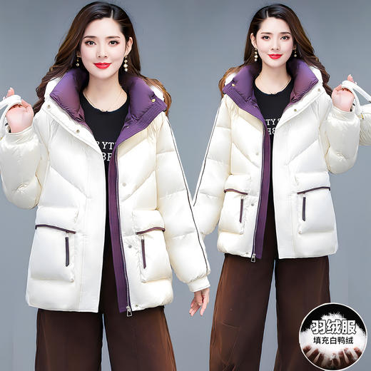 QYM B8628-1时尚气质连帽羽绒服妈妈装加厚保暖显瘦外套 商品图0