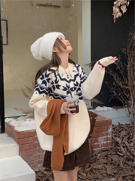 【YW】无忧购“礼物季”复古圣诞氛围感费尔岛提花毛衣女长袖套头针织上衣8336（截单后3-5天发货） 商品图8