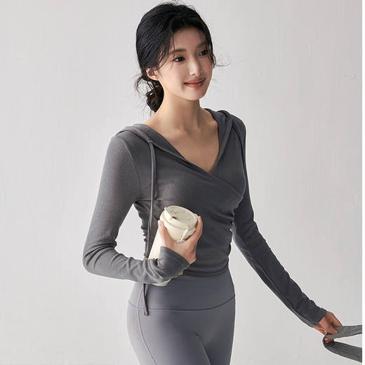 跃牌【美西西系列】秋季新款纯欲小心机交叉连帽瑜珈服女显瘦运动上衣辣妹外穿健身服CX-687 商品图1