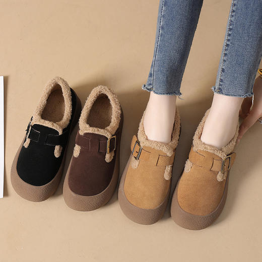 丁摩 博肯鞋女秋冬季新款加绒保暖毛毛棉鞋平底乐福鞋女鞋冬天鞋5ZF-91597 商品图0