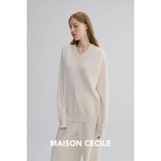 MAISON CECILE三色|高克重全羊绒V领宽松松弛感毛衣 商品图3