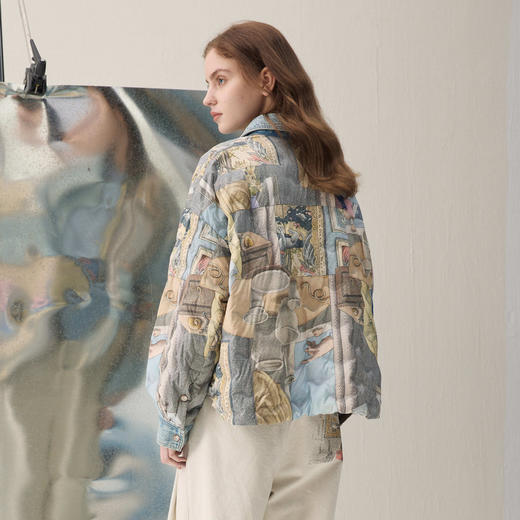 谜底两面穿羽绒服2026年春季新品艺术印花翻领拼牛仔女261MY0010 商品图2