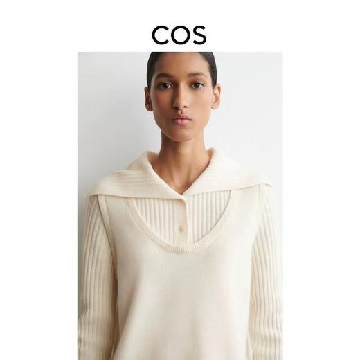 D120880罗纹翻领长袖拼接假两件设计纽扣半开襟毛衣 商品图3