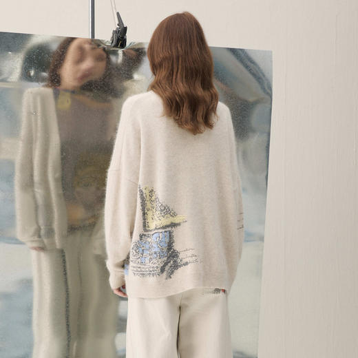 谜底V领针织开衫长袖2026年春季新品艺术肌理温暖毛衣女261MZ0339 商品图2