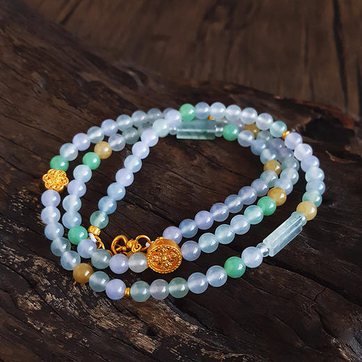 【天然正品】A货翡翠收藏级足金配天然细腻约5.5MM福禄寿冰种翡翠珠串项链手链两用款5.5MM（皆取最大值）链长：60CM女士251125NJS19 商品图2