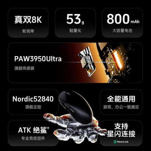 积分免费兑：ATK 蜻蜓A9无线鼠标电竞游戏办公鼠标 有线/蓝牙/2.4G/星闪三模连接轻量化对称极简工学 A9Plus玫红色 商品图1