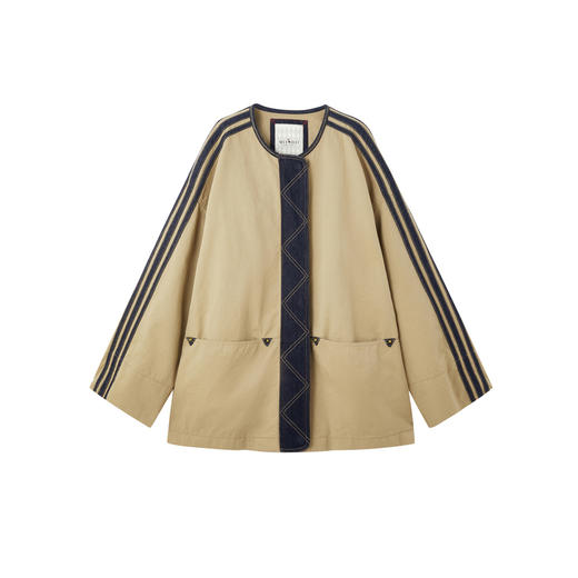 谜底撞色风衣长袖2026春季新品轻便茧型拼接无领百搭女261ME0025 商品图4