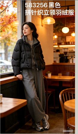 583256拼针织立领羽绒服 商品图0