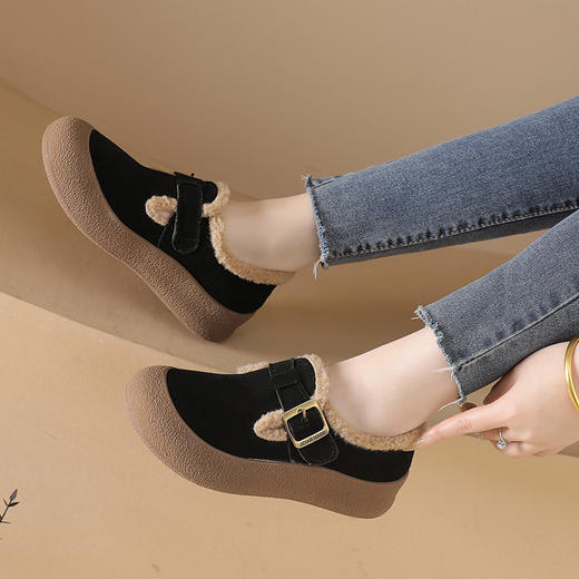 丁摩 博肯鞋女秋冬季新款加绒保暖毛毛棉鞋平底乐福鞋女鞋冬天鞋5ZF-91597 商品图2