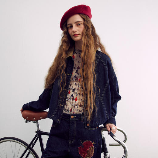 谜底解构感牛仔外套长袖2026年春季新品时髦撞布绣花女261MW0021 商品图1