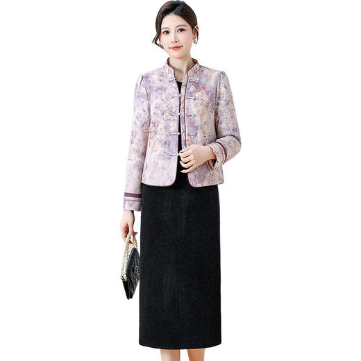 QYM 7258076新中式改良旗袍式两件套连衣裙夹棉外套打底裙套装 商品图4