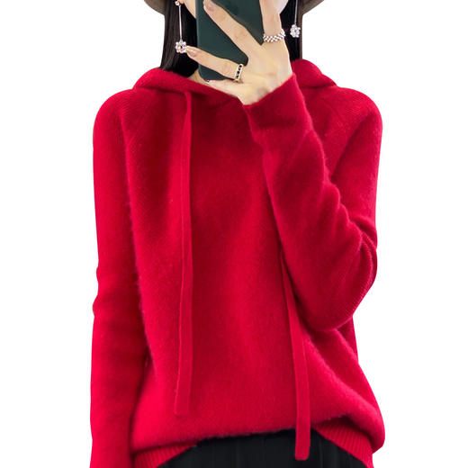 丁摩 一线成衣100%纯羊毛纯色帽衫套头打底针织衫QT1-G853 商品图5