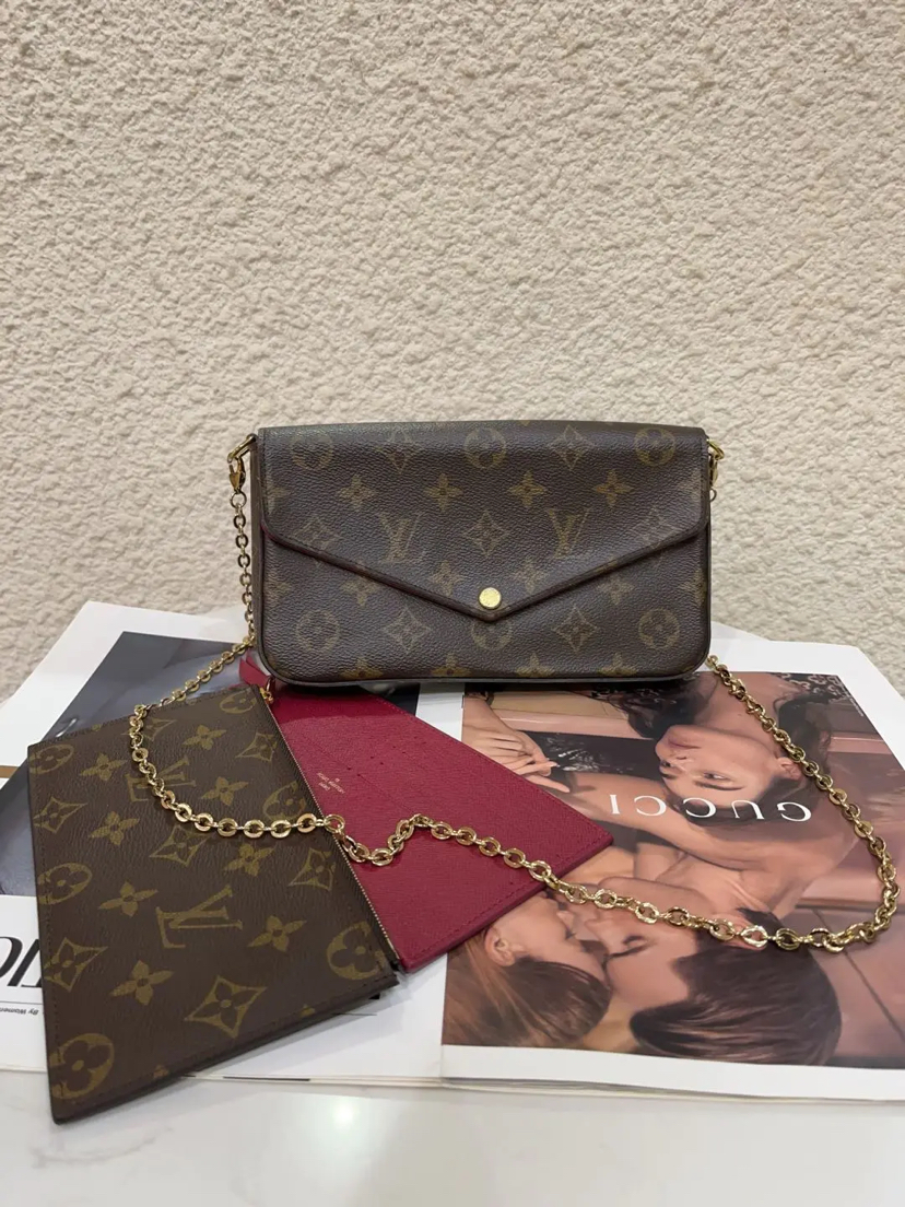 LV 老花 三合一 斜挎包