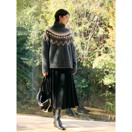 HeyDress马海毛费尔岛宽松高领毛衣 商品图1