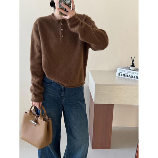 拉毛羊绒亨利领羊毛衫【下单72小时发货】，经典亨利领，藏肉不挑身材 商品图4