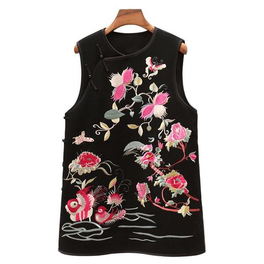 断码清仓价HH 25111307羊毛休闲毛呢马甲新中式旗袍刺绣外套 商品图4