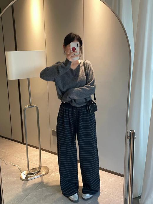 D120832休闲舒适风格高腰抽绳设计竖条纹的宽松阔腿裤 商品图5