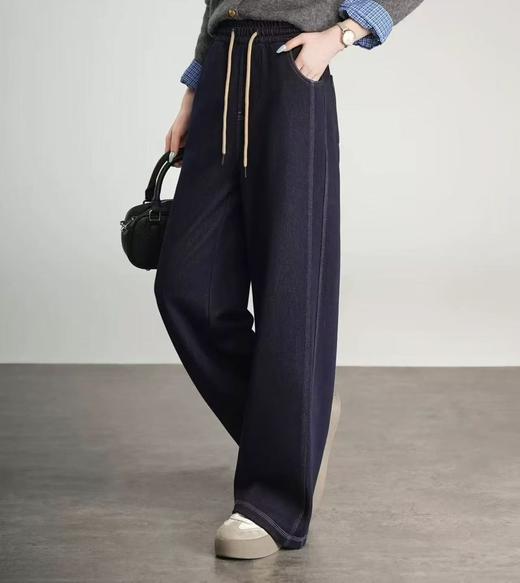 一条过冬！加绒加厚复古明显牛仔阔腿裤！ 商品图0